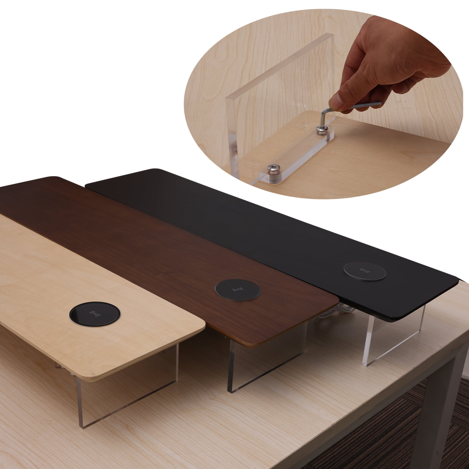 Monitor Stand Riser with Wireless Charging 31.5Inch Large, Wooden Desktop Organizer Shelf for Office Desk Computer,Laptop,TV