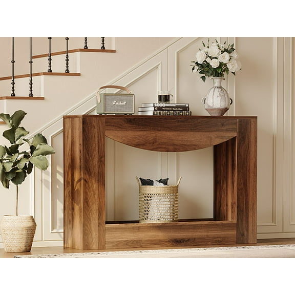 47" Farmhouse Console Table with LED Light, Wooden Accent Table for Entryway, Living Room & Hallway