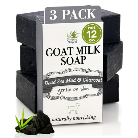 Southern Natural Activated Charcoal Soap Bar (3 Pack) Charcoal Face Soap and Body Soap For Sensitive Skin. Made With Dead Sea Mud, Goat Milk & Peppermint Essential Oil