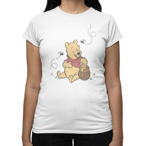 Disney Winnie The Pooh Women's Busy Bees Honey Pot T-Shirt (Bright White, S-XXL)
