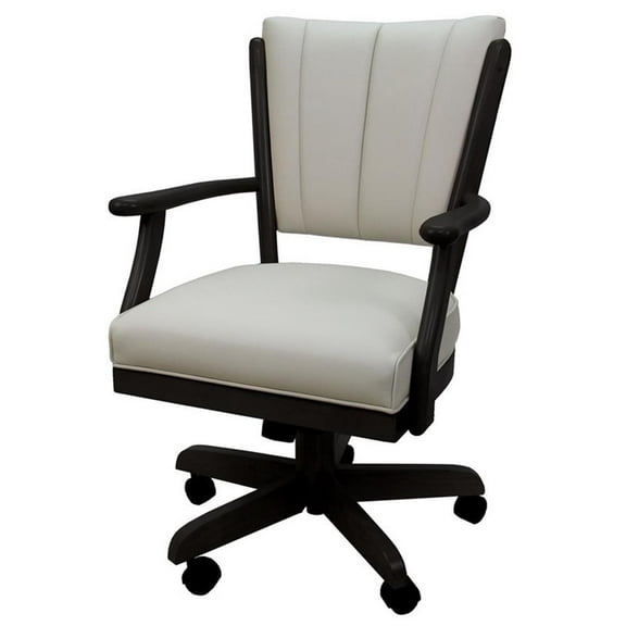 Classic Caster Solid Wood Dining Chair - Ocean Beige Vinyl - Black