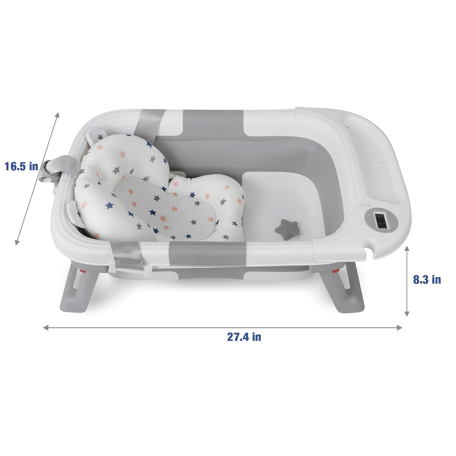 PandaEar Baby Bathtub, Collapsible Baby Infant Bath Tub Toddler Bathtub with Soft Cushion & Thermometer -Gray