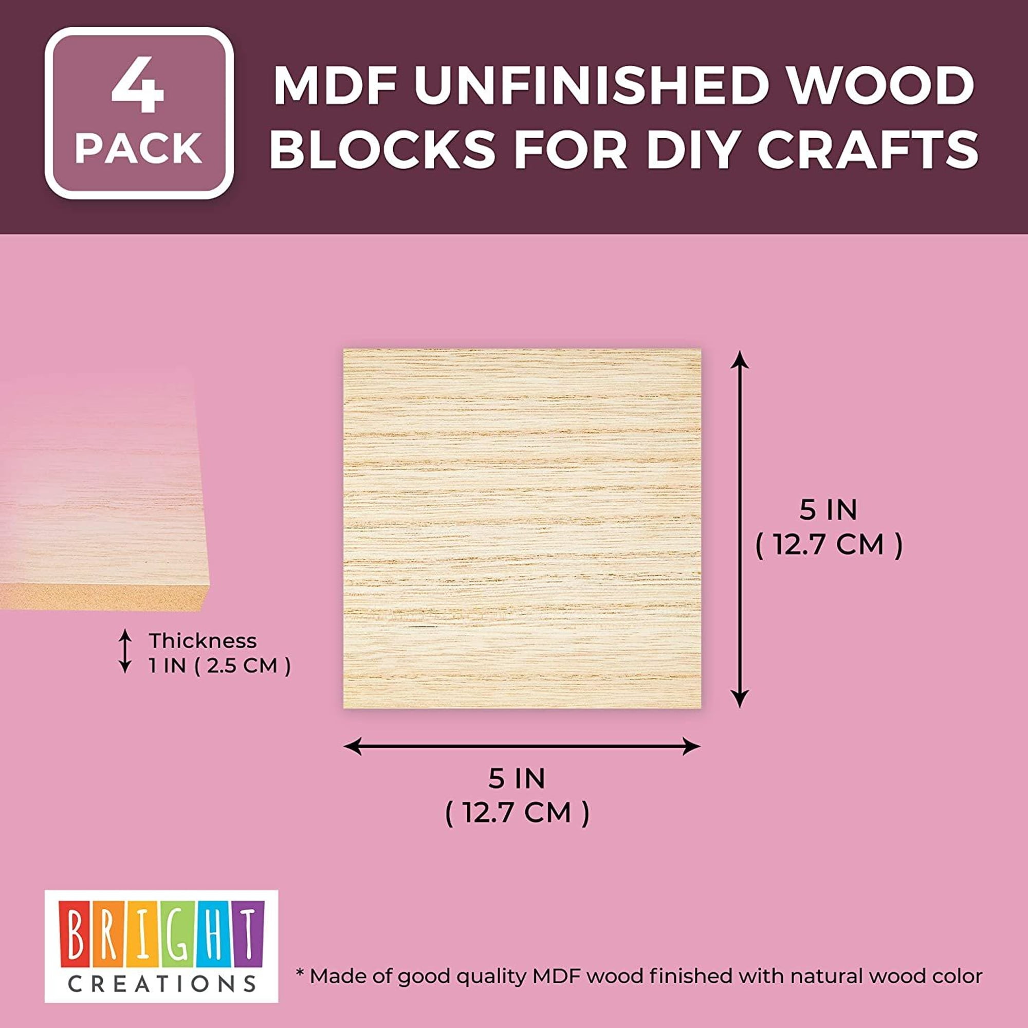 12-Pack) - 4” x 4” Wooden Blocks for Crafts - 1-Inch Thick Square