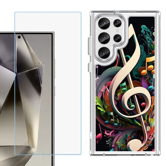Phone Case for Samsung Galaxy S26 Ultra, with Screen Protector, by OneToughShield - Music Notes Colorful