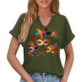 thumbnail image 6 of Xuyuer Mardi Gras V-Neck T-Shirt for Women Hearts Beads Carnival Tuesday Parade Loose Top short Sleeve Casual Tee Tshirts S-2XL Pattern T-Shirt - Casual Short-Sleeved Retro, 6 of 6