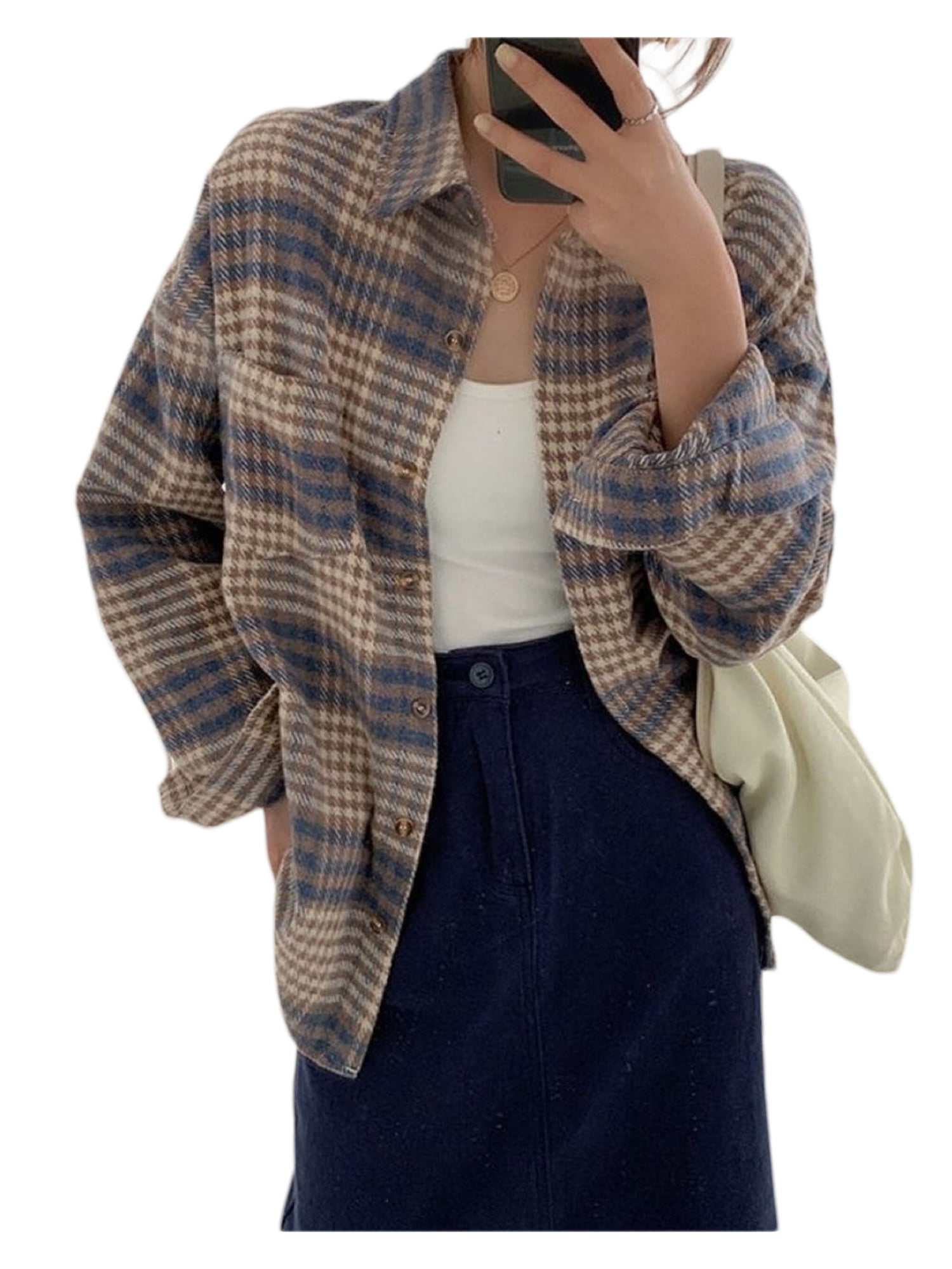 Plaid Button Up Long Sleeve Shacket main image 0