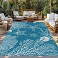 thumbnail image 2 of Blue Coastal Outdoor Rug for Patio/Deck/Porch, Non-Slip Large Area Rug 6 x 9 Ft, Starfish Coral Summer Beach Ocean Indoor Outdoor Rugs Washable Area Rugs, Reversible Camping Rug Carpet Runner, 2 of 8