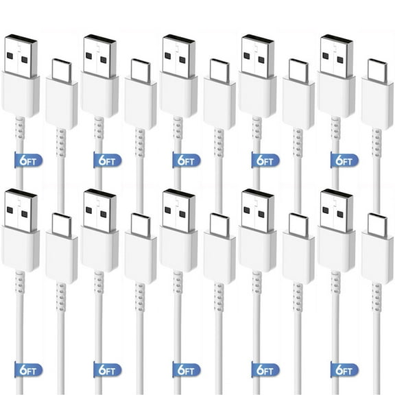 Afflux (10 Pack) USB-A to USB-C Fast Charger Type C Charging Cord Cable Compatible with iPhone 17 / 16 / 15 Pro Max Plus Air, Samsung Galaxy S25 S24 S23 S22 Ultra, iPad Pro, Universal (6ft, White)