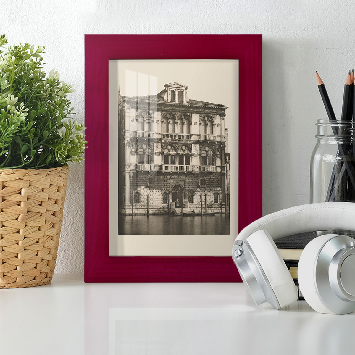 Vintage Views of Venice II - Framed Print w/glass - Cherry Red