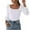 White-03, variant on STETMN Women's Square Neck Shirt Slim Fit Button Puff Sleeve Tops Lightweight Plain Warm Knit T-Shirt