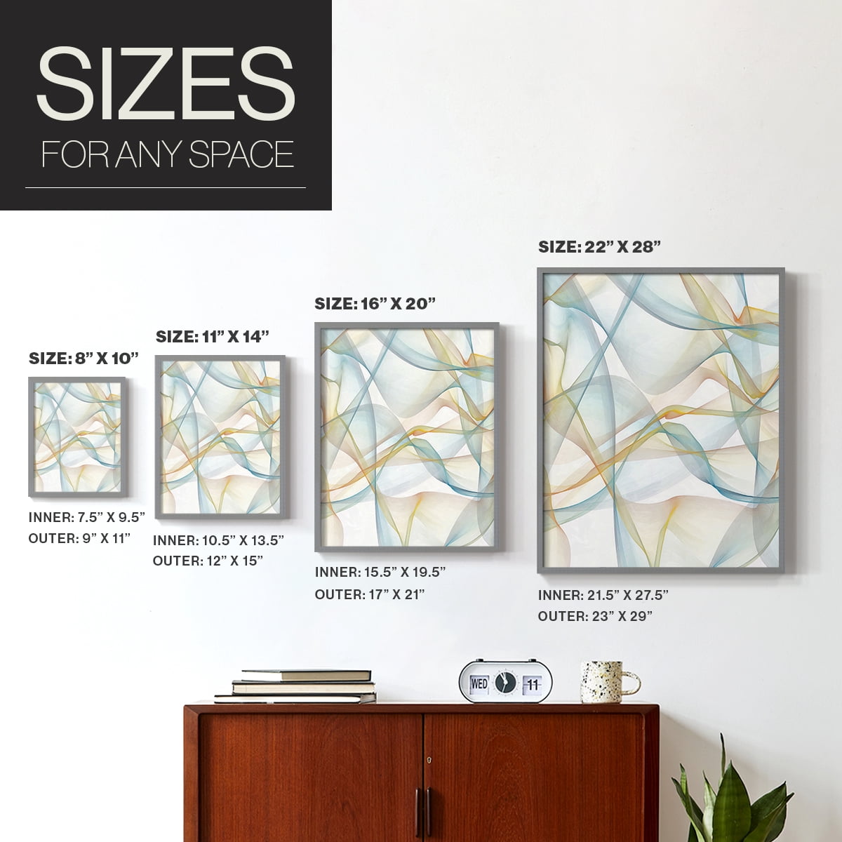 Curves and Waves IV Framed Print in Gray Solid Wood Framed Print No Nail Hanging