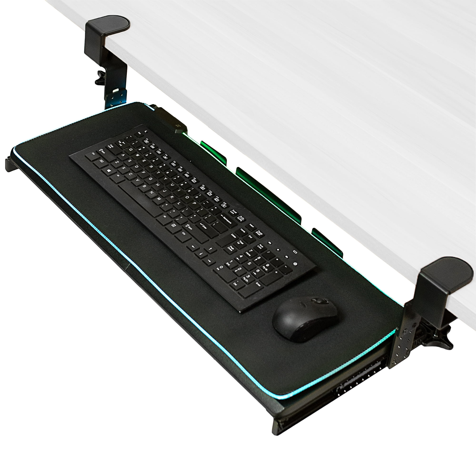 VIVO Black Clampon Height Adjustable Under Desk Gaming Keyboard Tray w/ RGB Pad