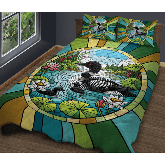 Lotusprinthandmade Flying Loon Bird Quilt Bedding Set White Binding 60x70