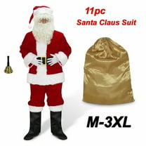 Men's Santa Claus Costume 11PCS. Christmas Velvet Adult Deluxe Santa Suit -M