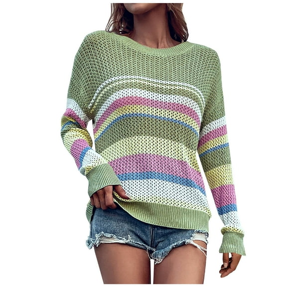 Black and Friday Deals 2023 Clearance under $5 JINMGG 2023 Fall Winter Plus Size Sweaters for Women Clearance,Fashion Women Stripe Long Sleeve Pullove Round-Neck Casual Sweater Tops