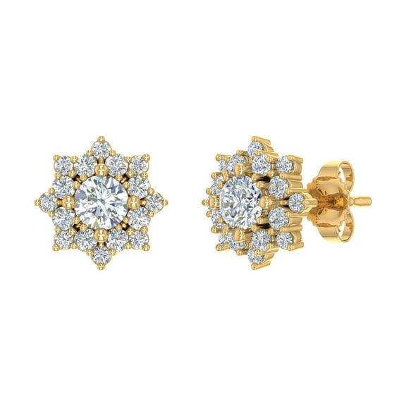 1/2 Carat Halo Diamond Stud Earrings in 14K Yellow Gold (I1-I2 Clarity)