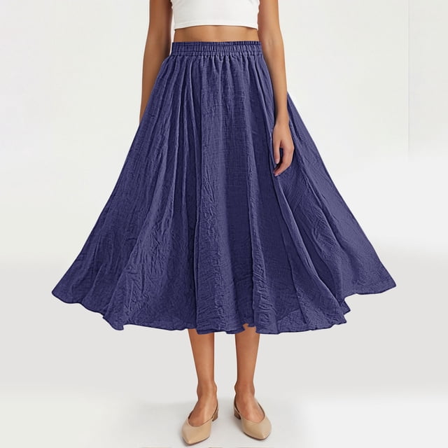 TaTaai Women Summer Solid Elastic Waist Skirt Casual Loose Fit Skirt Ladies Holiday Gathering Vacation Wear Lightweight Breathable No Fading Soft Elegant Skirt Gift