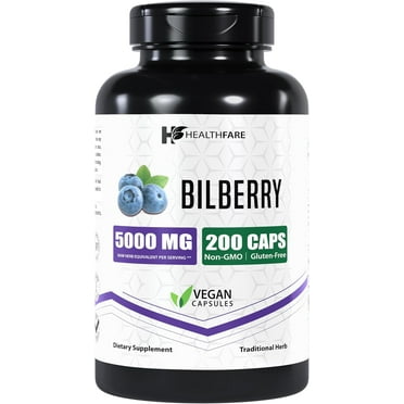 HealthFare Bilberry Extract | 5000mg | 200 Capsules | Ultra Strength Formula, Gluten-Free, Non-GMO