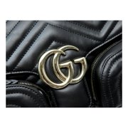 Gucci GG Marmont Dual Compartment Black Matelassé Leather Shoulder Bag Gold GG Logo Chain Strap Designer Handbag