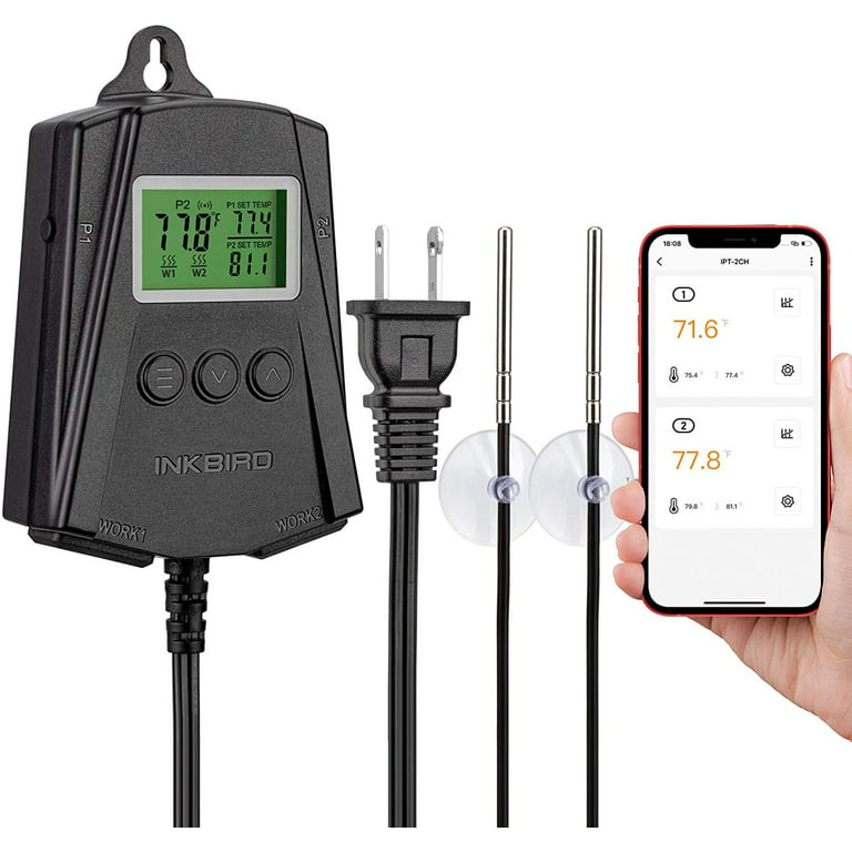 Inkbird WiFi Reptile Thermostat Temperature Controller with 2 Probes and 2 Outlets, IPT-2CH (Max 250W per Outlet)