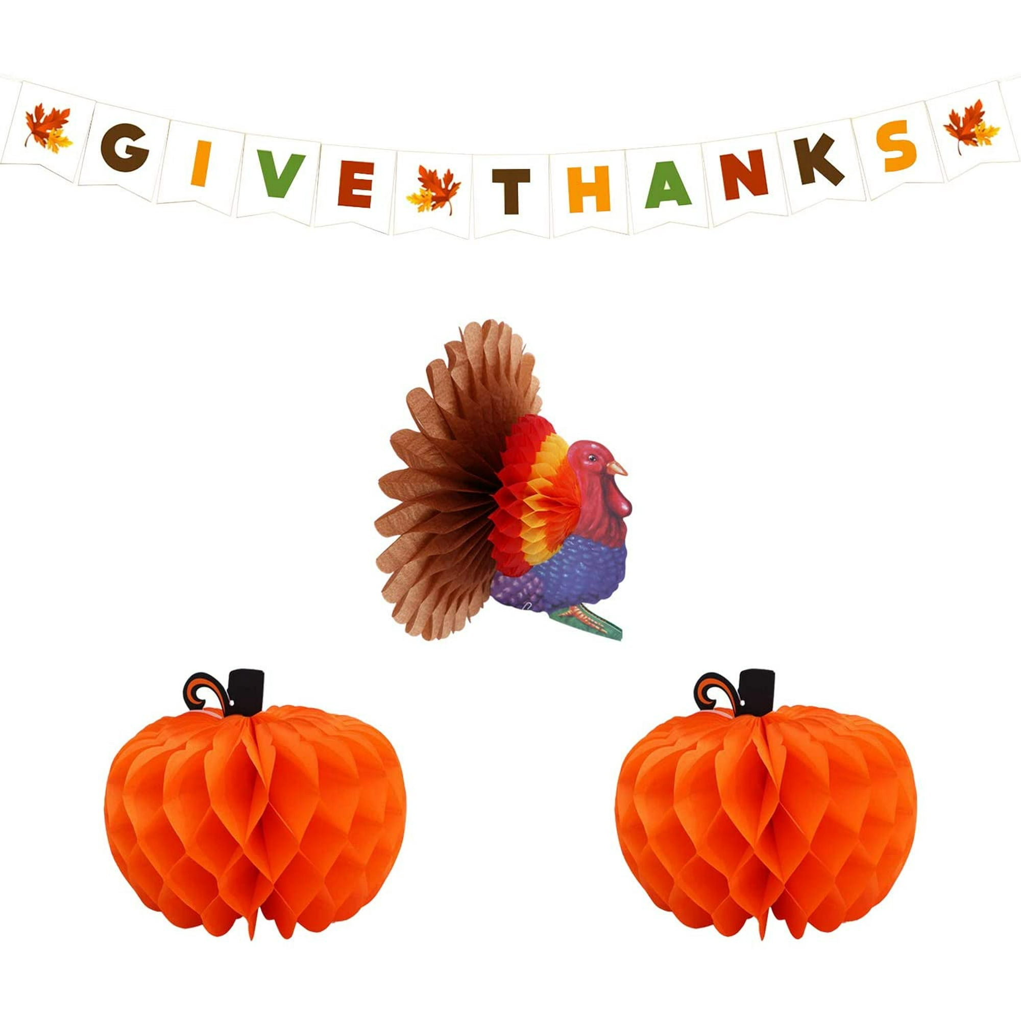 Turkey And Pumpkin Paper Honeycomb A A A œ Give Thanks Banner Thanksgiving Party Decorations Supplies Kit Pack Of 4 Great Centerpiece For Fall Autumn Party Dining Table Outdoor Home Office Daƒcor Walmart Canada