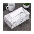 thumbnail image 2 of Elegante porta pañuelos de piel sintética, porta servilletas rectangular, dispensador de papel higiénico, porta pañuelos faciales, color blanco mármol, 2 of 7