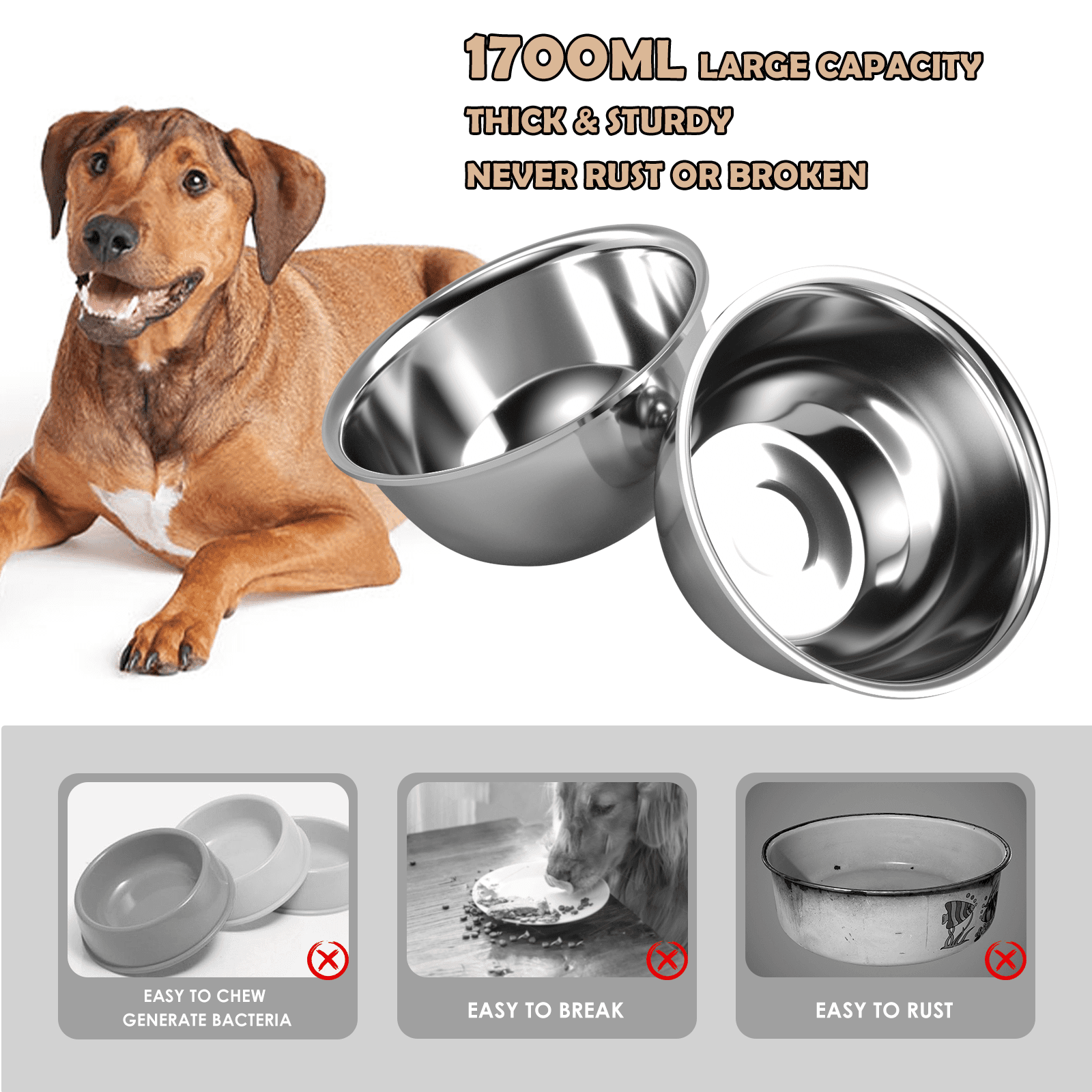 SHAINFUN Raised Dog Bowl Stand, 10" Tall  Stronger Dog Feeder with 16*24 in Mat and 2 58oz Bowls