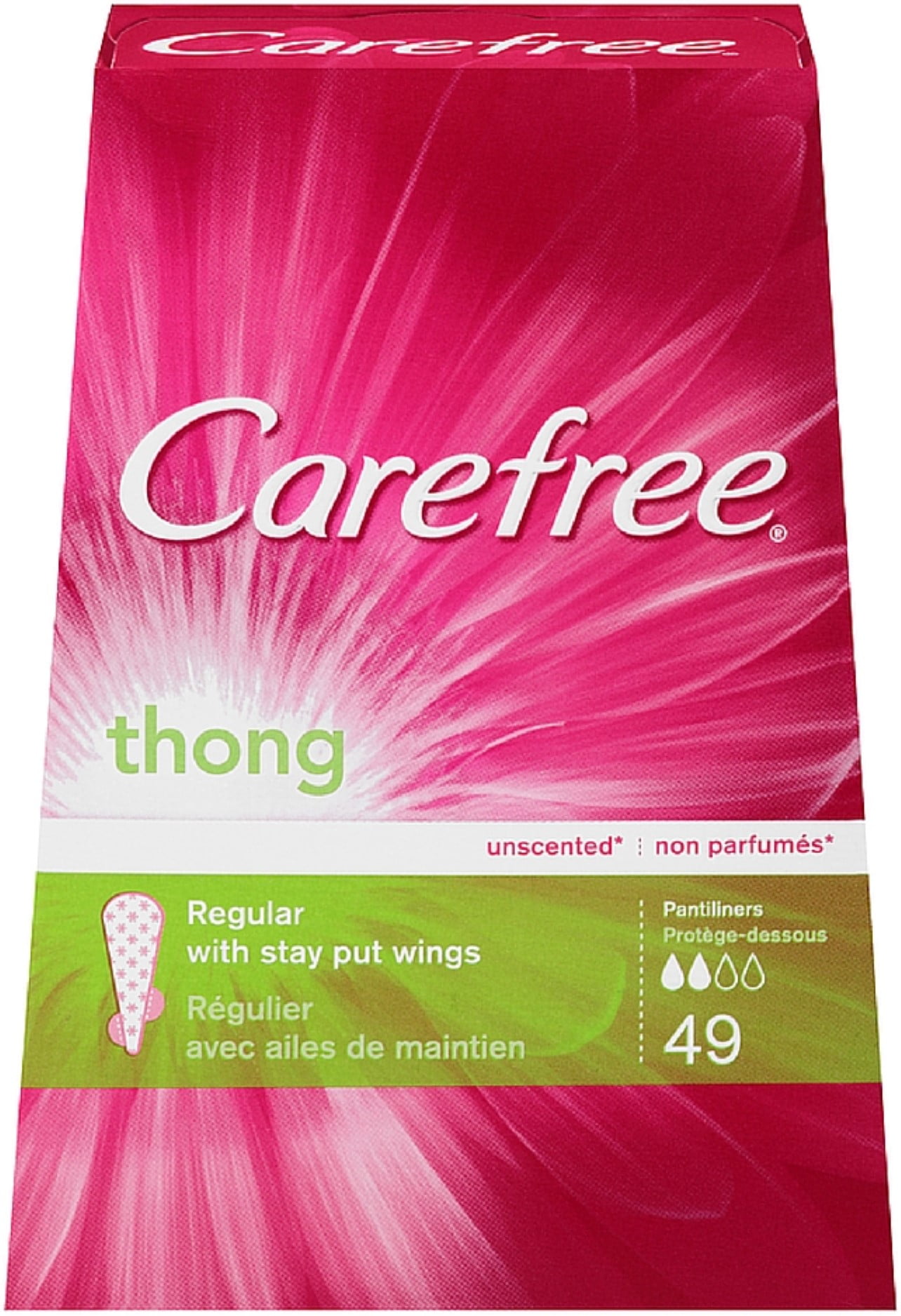 CAREFREE Thong Pantiliners, Regular Unscented 49 ea (Pack of 3