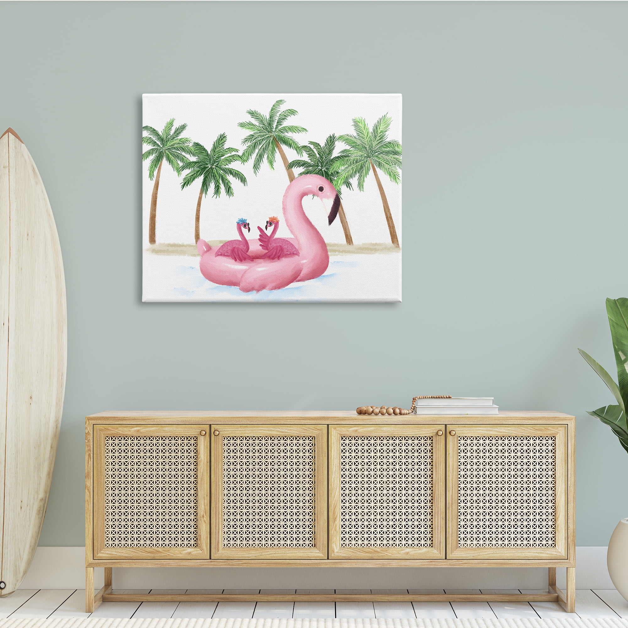 Stupell Industries Pink Flamingo Tropical Beach Float Party Palm Trees, 48 x 36, Design by Ziwei Li