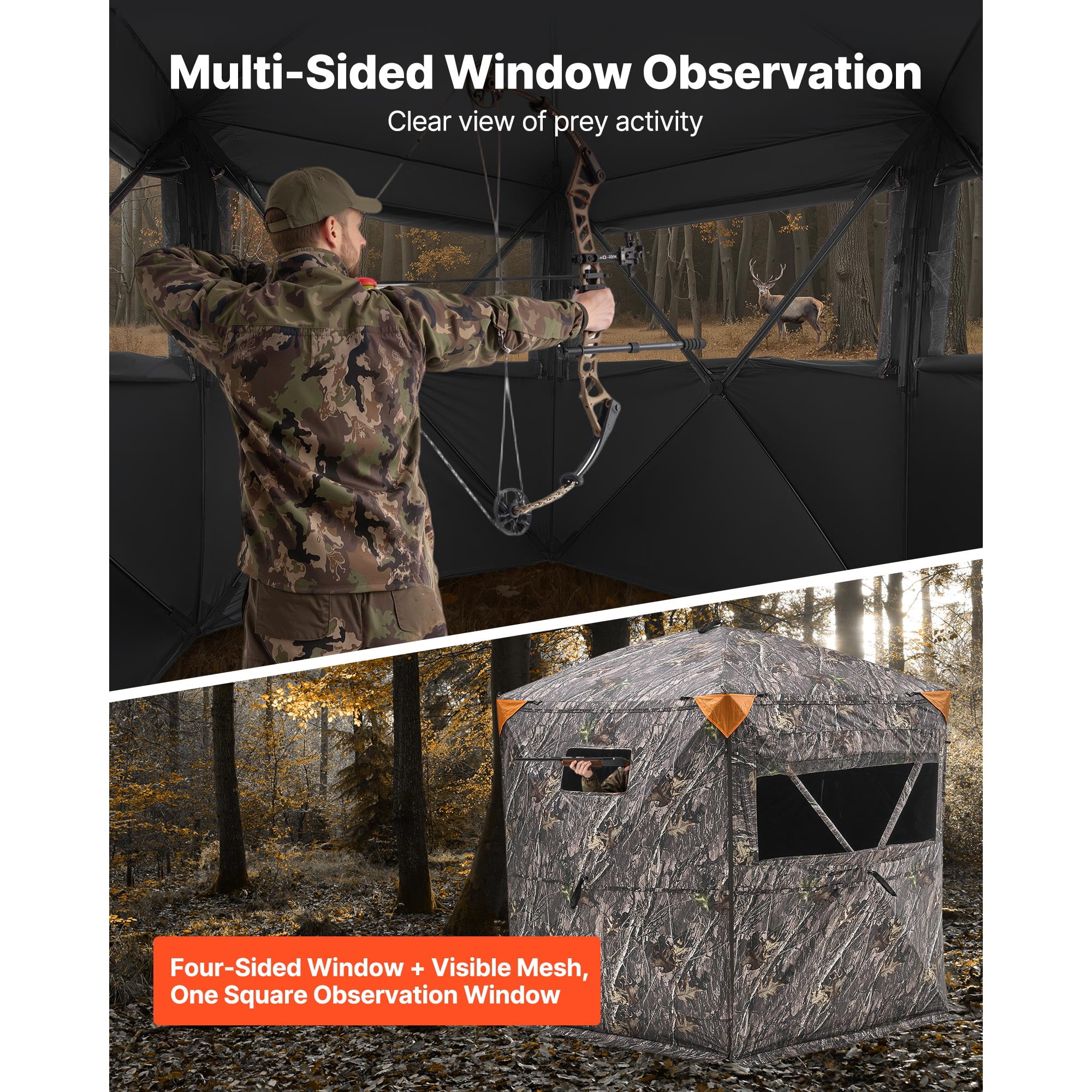 KFFKFF Hunting Blind for 6-7 People, Portable Camouflage Tent with Carrying Bag, Durable Concealed Shelter Featuring Silent Zipper Door and Windows, Ideal for Turkey and Deer Hunting