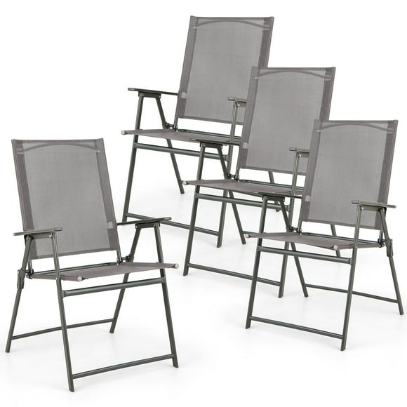 Gymax Ensemble de 4 Chaises Pliantes Portatives en Métal pour Patio Chaises de Salle à Manger au Bord de la Piscine Jardin