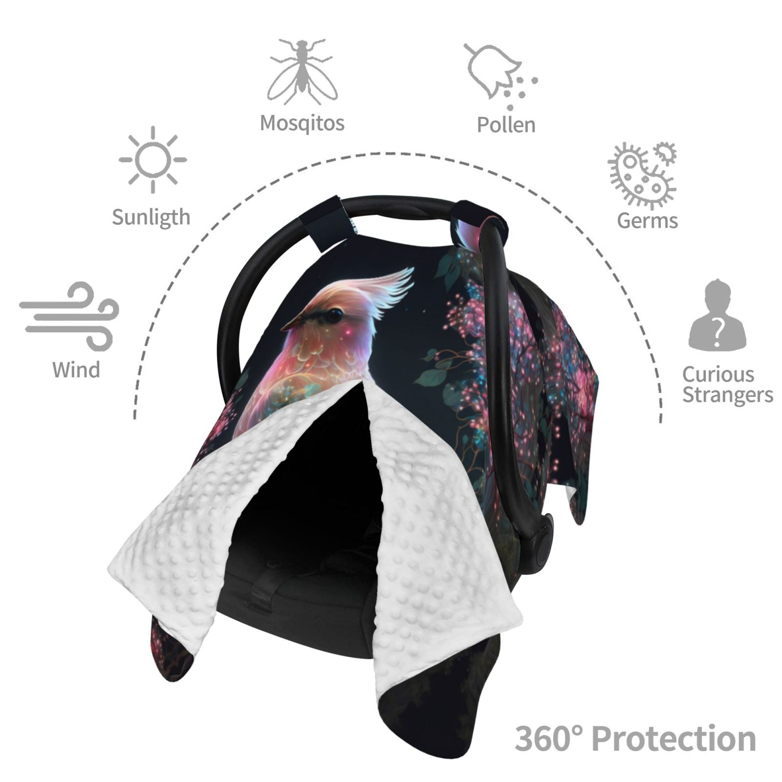 Car Seat Cover Baby - Pink Patterned Bird B Breathable Infant Car Seat Cover for Baby Carseat, Lightweight Comfort Baby Essentials Must Haves Newborn Stuff for Girl Boy