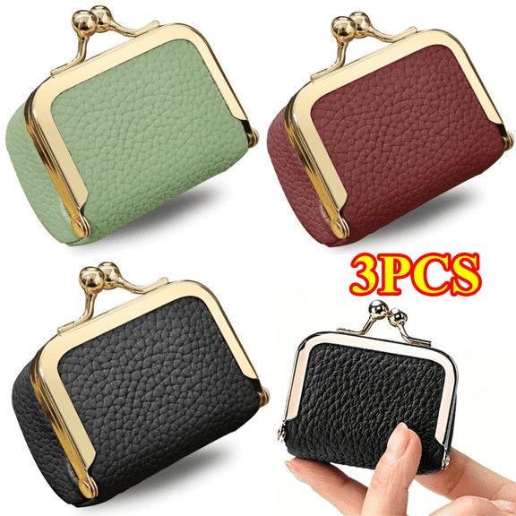3 Pack Leather Mini Jewelry Box, Portable Vintage Leather Coin Purse Jewelry Case with Kiss Lock, Mini Jewelry Travel Case for Earring/Ring/Necklace