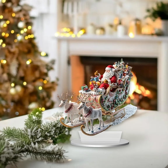 Japceit Santa Claus 2D Acrylic Ornament, Winter Themed Christmas Tabletop Decor, Festive Home Decoration for Shelf, Mantle, Seasonal Display