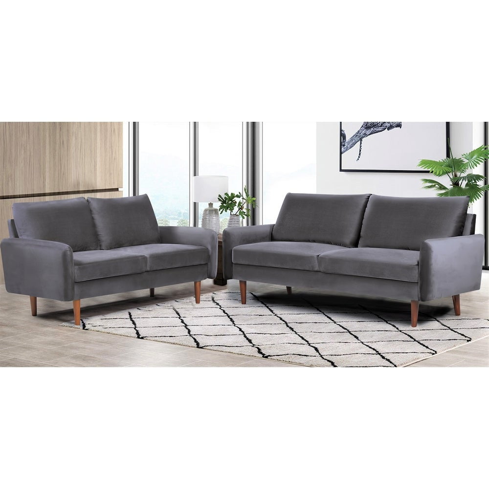 US Pride Furniture 2 Piece Modern Polyester Sofa and Loveseat Set Gray