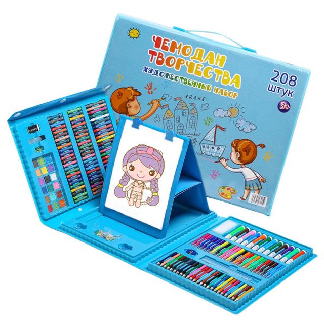 208 Piece Art Set For Kids & teenagers 2 Color Available Blue Pink It  includes : 12 mini markers 24 water color pens 48 oil pastels24…