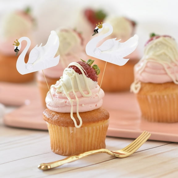 WHAMVOX White Swan Cake Topper Party Supplies Food Safe Paper for Decorating Birthday Dessert 10pcs Small