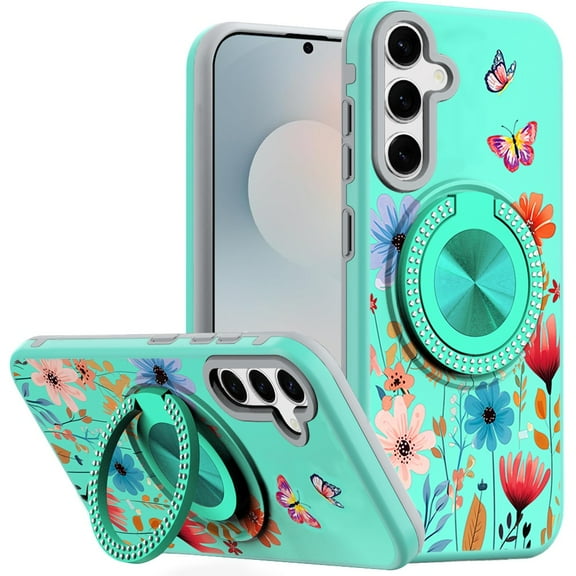 For Samsung s25 FE Metal Diamond CD Pattern Design Matte Finished Hybrid with Rotational Ring [Car Mount Friendly] Case - 12