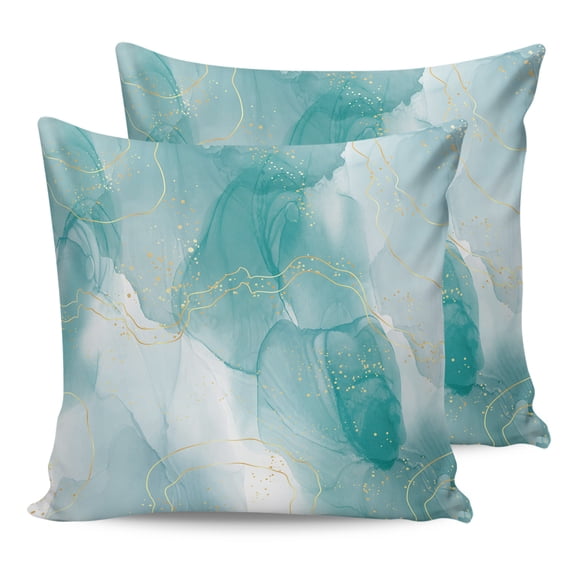 Outdoor Waterproof Throw Pillow Covers Set of 2 Teal Marble Decorative Pillowcases Outdoor Pillows Cushion Case 16x16 Inch Abstract Geometric Modern Ombre Patio Pillows for Couch Sofa Bed Garden