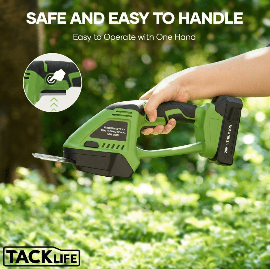 TACKLIFE 20V Cordless Hedge Trimmer & Grass Shear, 2 in 1 Handheld Electric Grass Trimmer with 2.0Ah Battery and Charger, Green