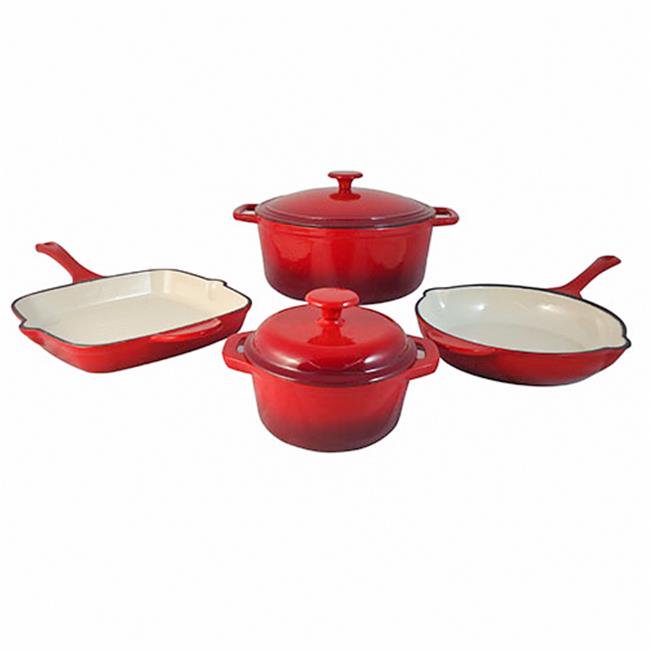 Fancy Cook 6 Pieces Enamel Cast Iron Red Cookware Set