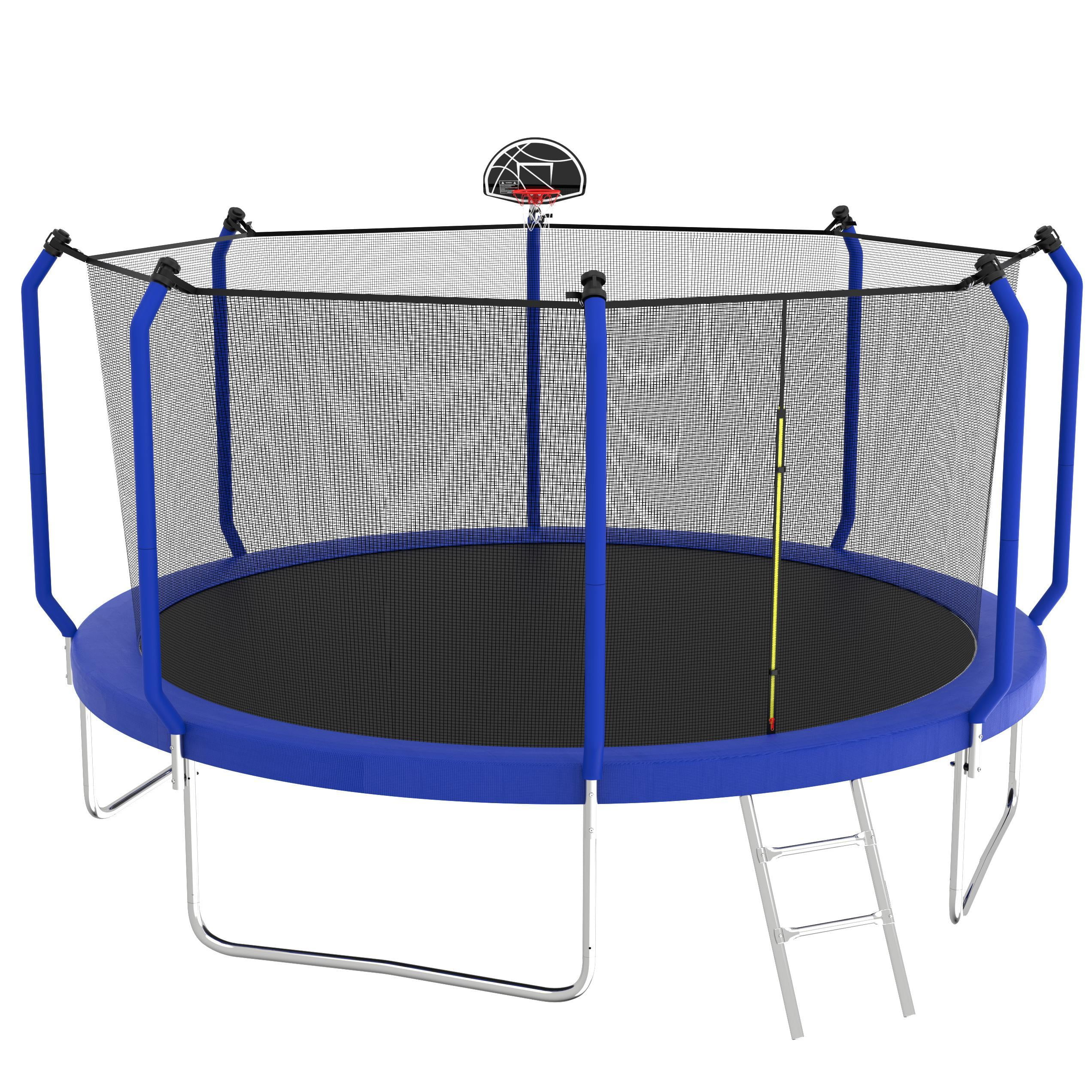 14FT Kids Trampoline, Max Weight 1320 LBS Outdoor Trampoline for 4-6 Kids, Large Round Trampoline with Enclosure and Hoop