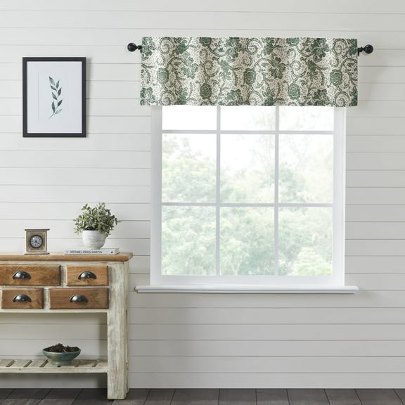 VHC Brands Dorset, Farmhouse Window Valance Curtain, Floral, Green, 16x60