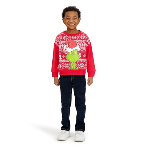 Toddler Unisex Long Sleeve Grinch Sweatshirt, Red, 4T