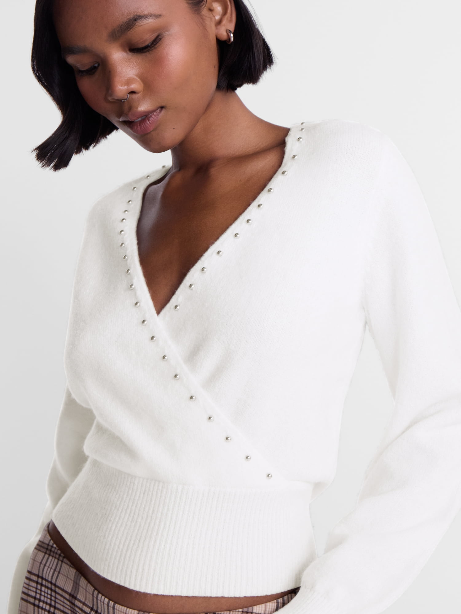 No Boundaries Surplice Pullover with Studs, Women’s XXS-XXL