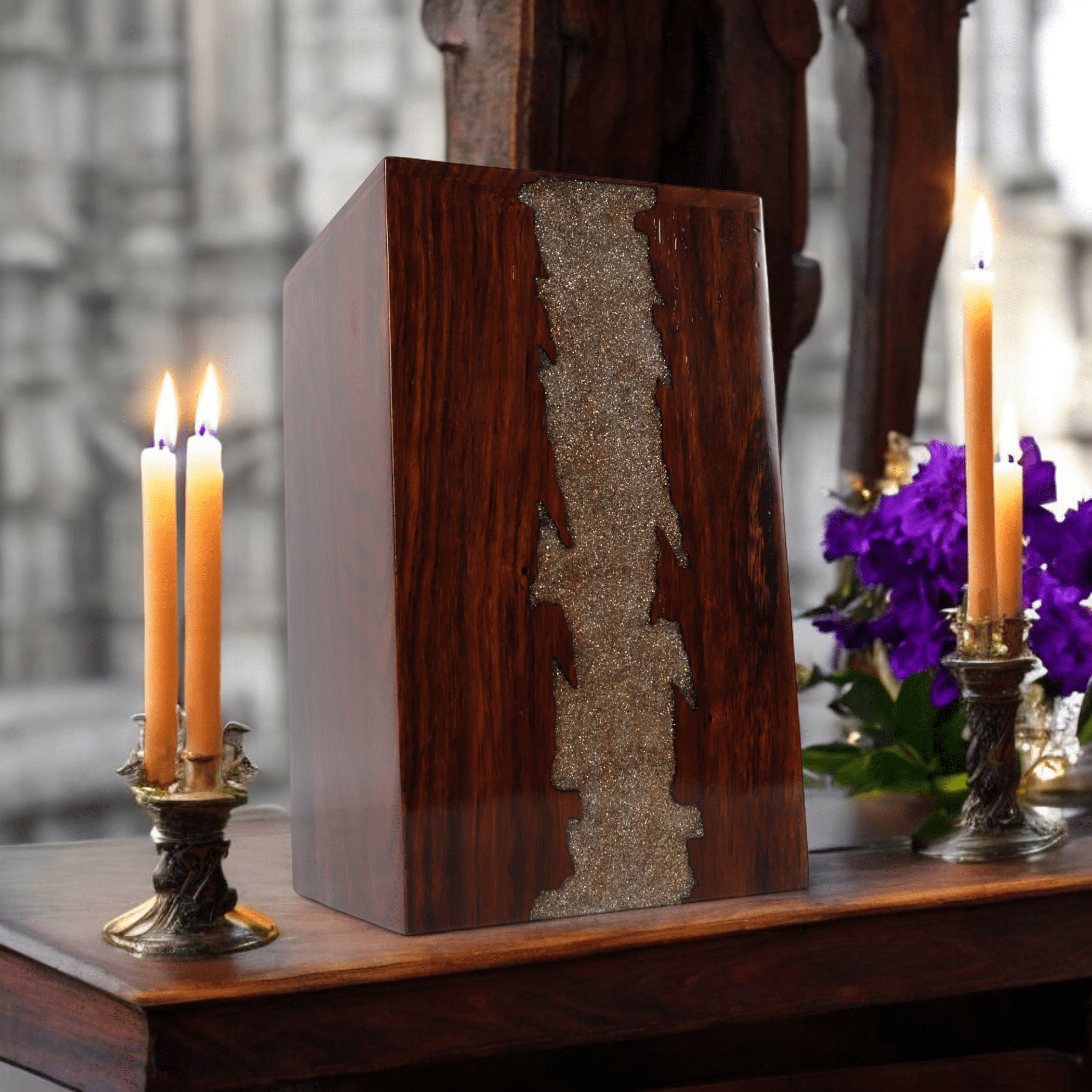 Wooden Cremation Urn for Human and Pet Ashes, Memorial Urn, Burial Urn, Keepsake Urn, Adult Urn with Epoxy Design (Medium)