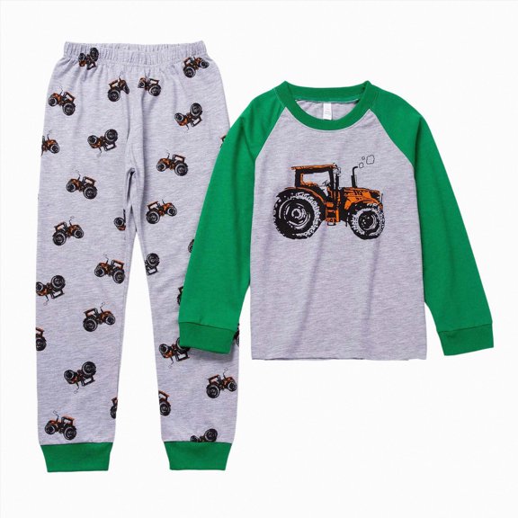 larppty Little Child Boys Pajamas Long Sleeve Crew Neck Cartoon Printing Top and Pants PJ Set Sleepwear Boys Outfits Sets (Green,4-5 Years)