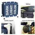 thumbnail image 5 of ROMUCHE Rolling Laundry Basket 3 Section Dirty Clothes Basket with Wheels Large Laundry Hamper Clothes Storage Freestanding Cart for Toy Organization Clothes in Bedroom Bathroom Laundry(Blue), 5 of 9