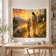 thumbnail image 5 of Robed Figure and Child Walking Hand in Hand along Flower Meadow Path with Wooden Staff, Serene Storybook Nature Style for Families, Thoughtful Gift, Bedroom and Living Room, Tapestry and Wall Hanging, 5 of 7