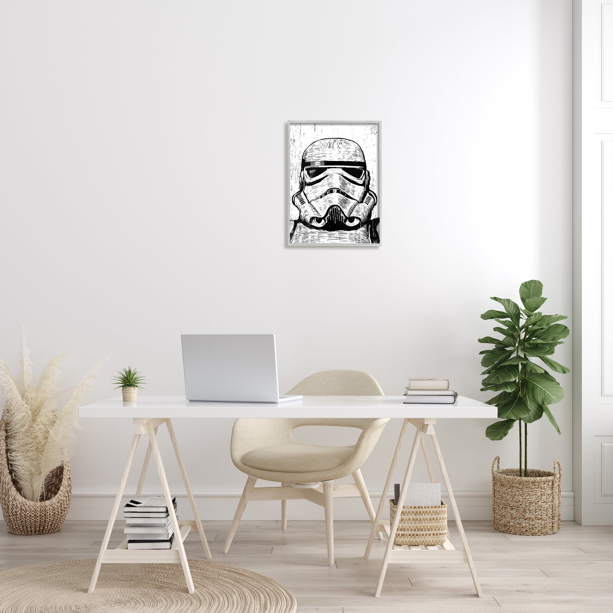 Stupell Industries Black and White Star Wars Stormtrooper Distressed Wood Etching, 16 x 20,Design by Neil Shigley